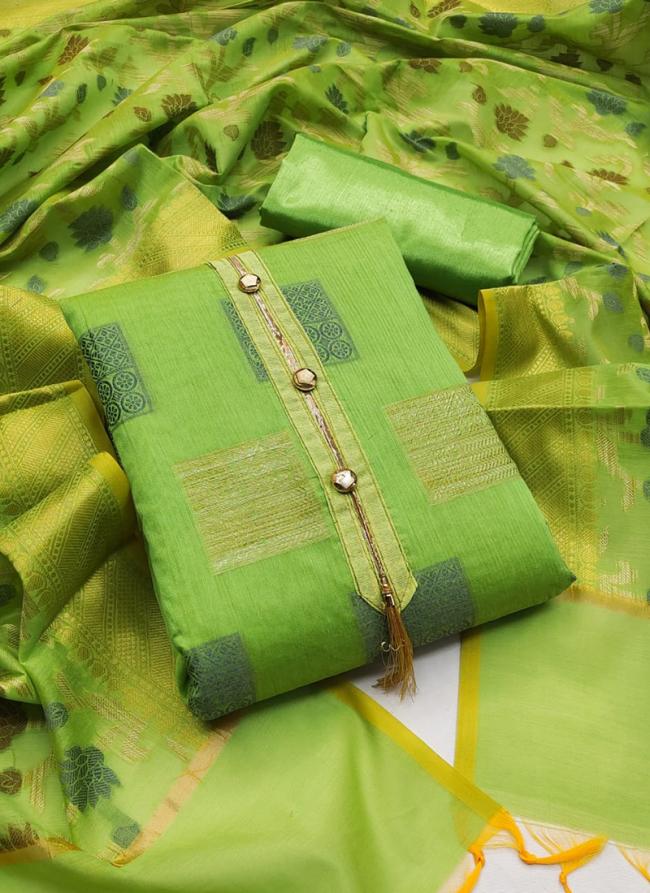 Banarasi Jacquard Light Green Festival Wear Weaving Dress Material